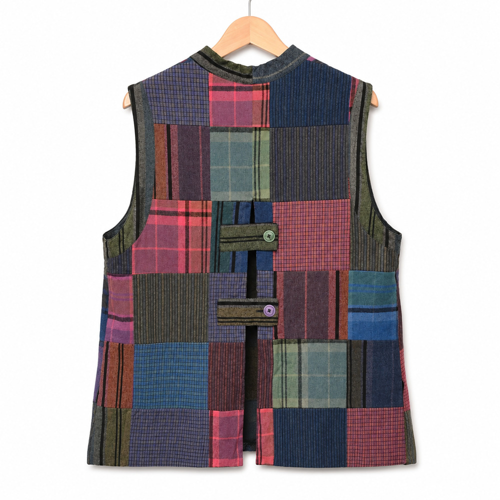 Vintage Winter Sun Vest Womens Medium Multicolor Patchwork Bohemian Lagenlook - Picture 2 of 7